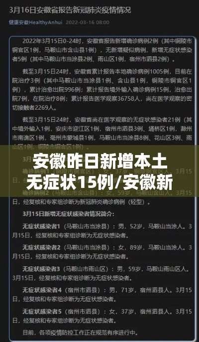 安徽昨日新增本土无症状15例/安徽新增无症状感染者1例 附最新情况通报