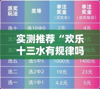 实测推荐“欢乐十三水有规律吗	”确实能开挂 