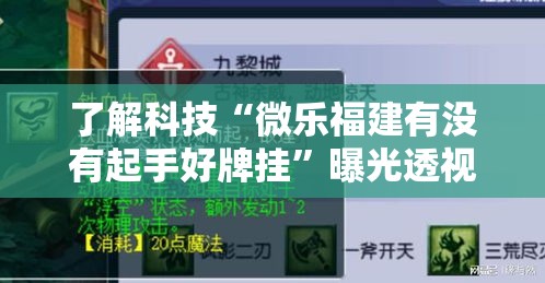 了解科技“微乐福建有没有起手好牌挂”曝光透视猫腻
