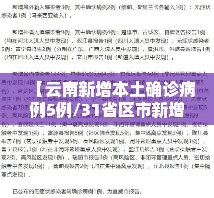 【云南新增本土确诊病例5例/31省区市新增本土确诊3例 在云南】 【云南新增本土确诊病例5例/31省区市新增本土确诊3例 在云南】