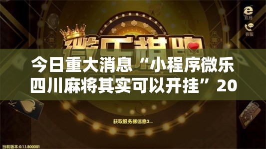 今日重大消息“小程序微乐四川麻将其实可以开挂”2026用挂