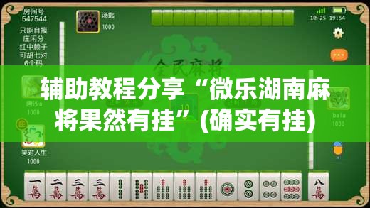 辅助教程分享“微乐湖南麻将果然有挂	”(确实有挂)