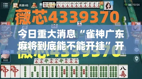 今日重大消息“雀神广东麻将到底能不能开挂”开挂详细方法