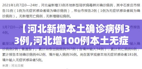 【河北新增本土确诊病例33例,河北增100例本土无症状】 【河北新增本土确诊病例33例,河北增100例本土无症状】