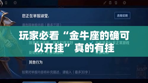 玩家必看“金牛座的确可以开挂”真的有挂