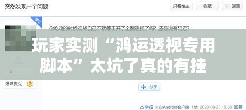 玩家实测“鸿运透视专用脚本”太坑了真的有挂
