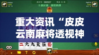 重大资讯“皮皮云南麻将透视神器	”太坑了真的有挂